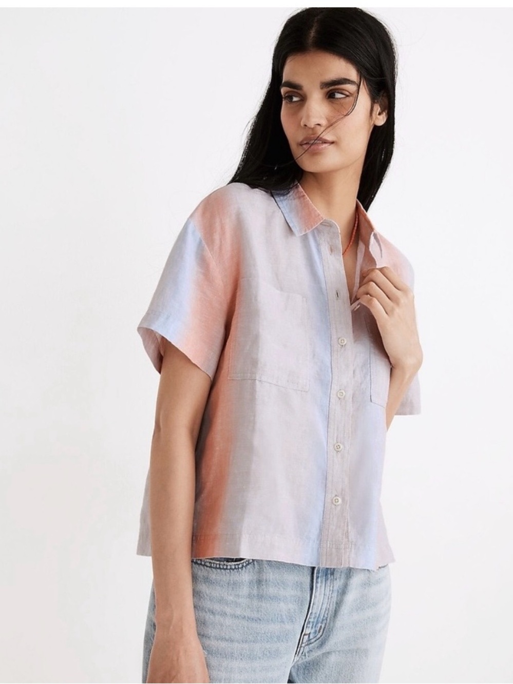 Maeve Linen Beachside Shirt in Ombré Stripe Size XL